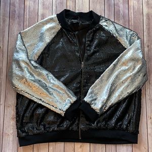 Paper Tee Sequin Bomber Jacket black and Silver 3X
